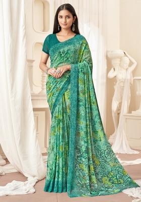 Light Green Printed Georgette Saree Set
