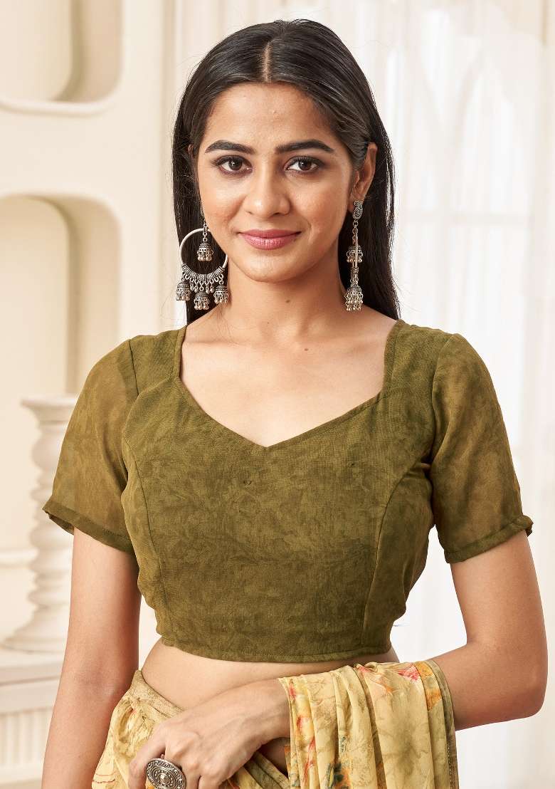Yellow Printed Georgette Saree Set - Indya