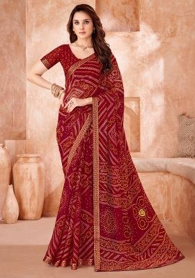 Maroon Printed Chiffon Saree Set