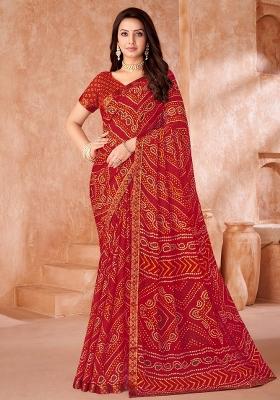 Maroon Printed Chiffon Saree Set