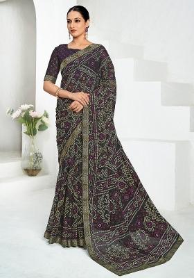 Black Printed Chiffon Saree Set