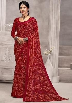 Maroon Printed Chiffon Saree Set