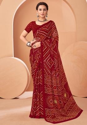 Maroon Printed Chiffon Saree Set