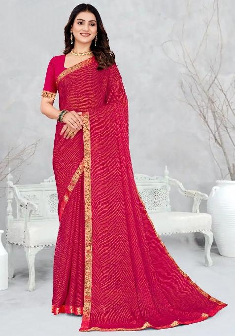 Pink Printed Chiffon Saree Set