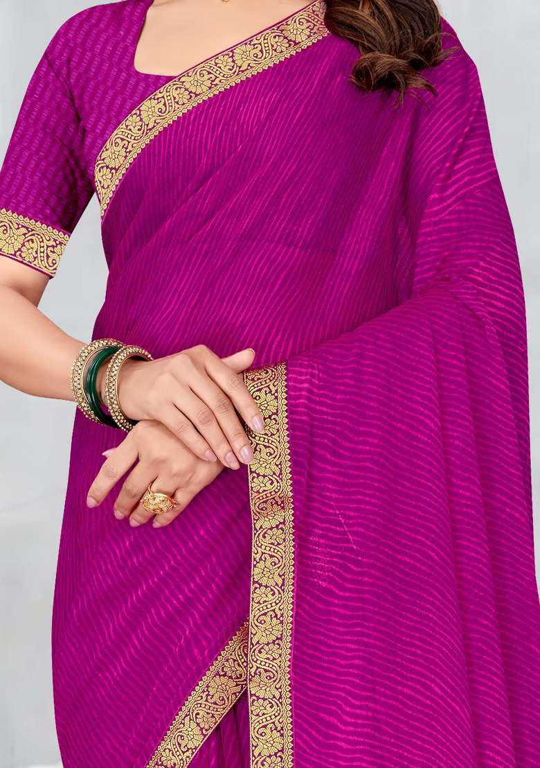 Magenta Printed Chiffon Saree Set - Indya
