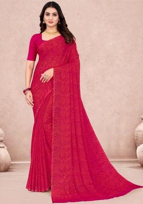 Pink Printed Chiffon Saree Set