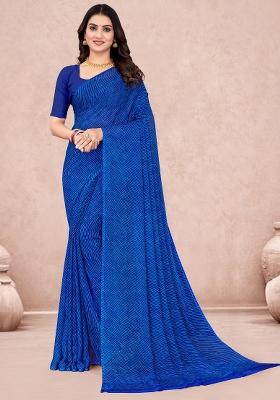 Blue Printed Chiffon Saree Set