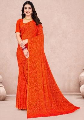 Orange Printed Chiffon Saree Set