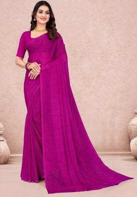 Magenta Printed Chiffon Saree Set