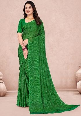 Green Printed Chiffon Saree Set