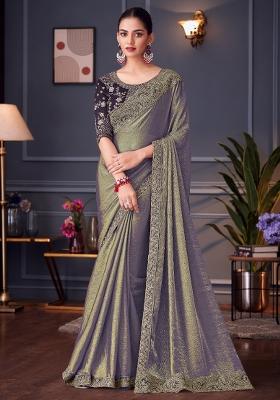 Lavender Printed Pure Chiffon Saree Set