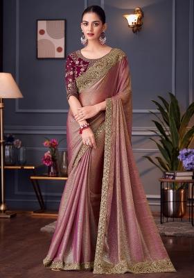 Purple Printed Pure Chiffon Saree Set