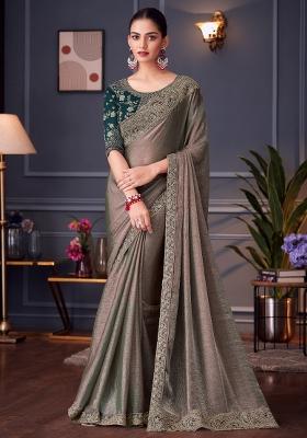Green Printed Pure Chiffon Saree Set
