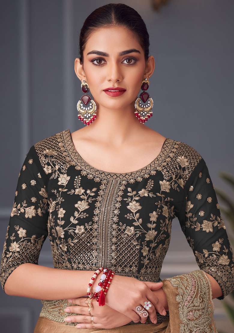 Rust Printed Pure Chiffon Saree Set for Diwali and Festive Wear - Indya