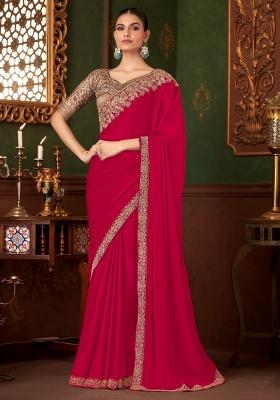 Pink Printed Chiffon Saree Set