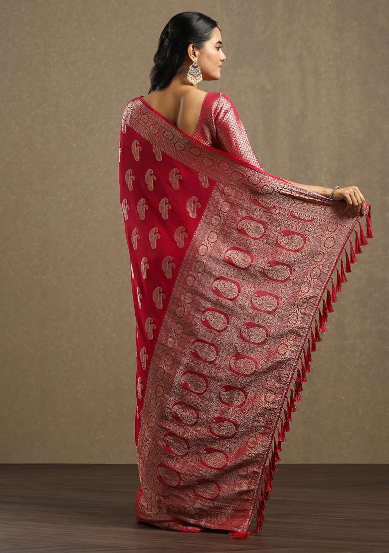 Pink Printed Georgette Saree Set for Diwali and Festive Wear - Indya