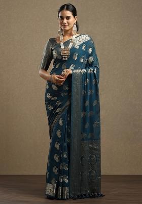 Teal Blue Printed Georgette Saree Set