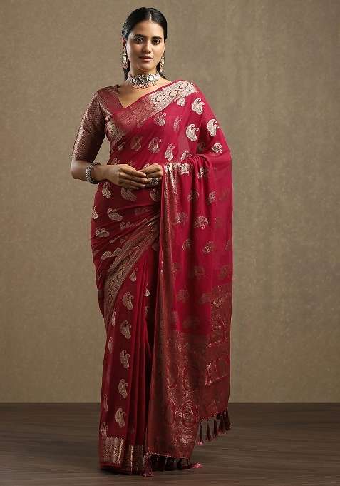 Maroon Printed Georgette Saree Set for Diwali and Festive Wear