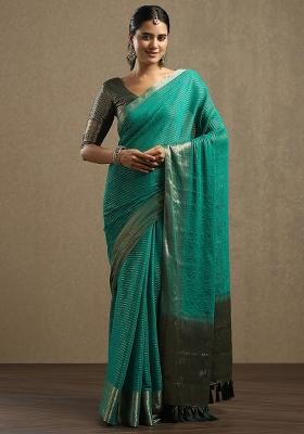 Green Printed Chiffon Saree Set