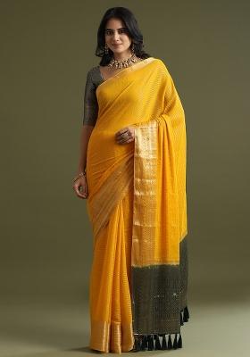 Yellow Printed Chiffon Saree Set