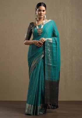 Teal Green Printed Chiffon Saree Set