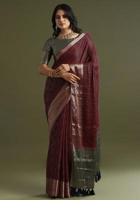 Purple Printed Chiffon Saree Set