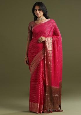 Pink Printed Chiffon Saree Set