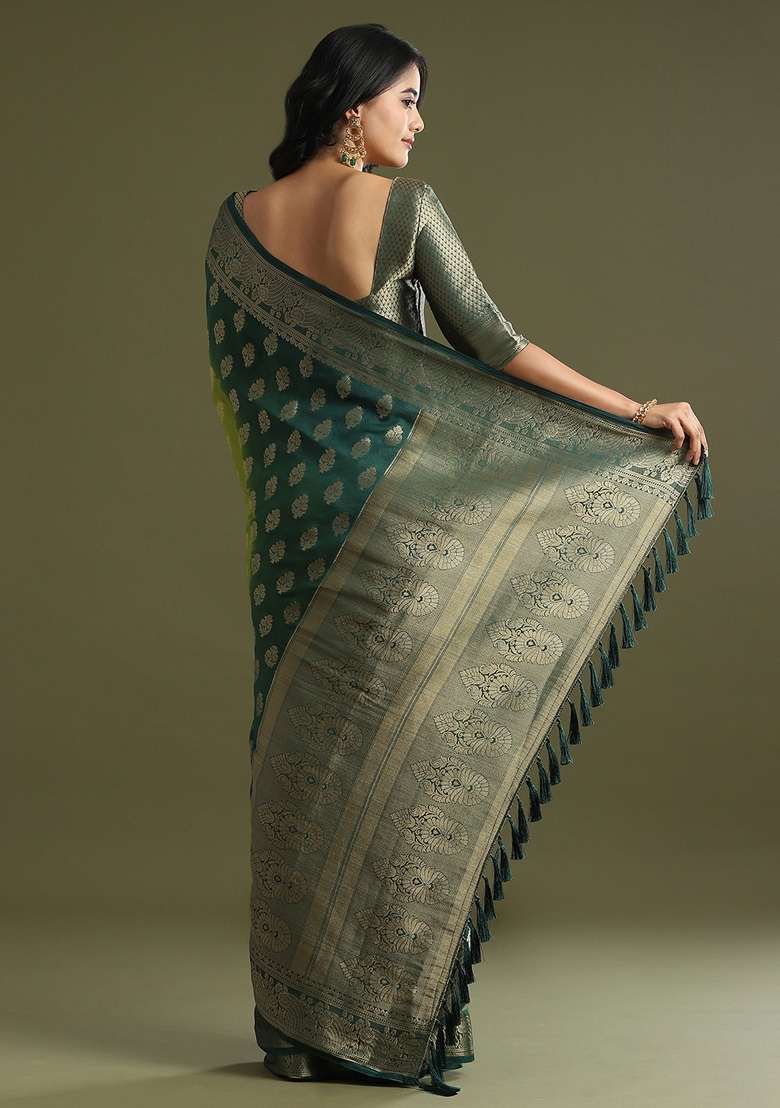 Light Green Printed Georgette Saree Set - Indya