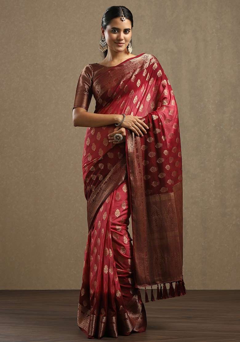 Peach Printed Georgette Saree Set for Diwali and Festive Wear - Indya