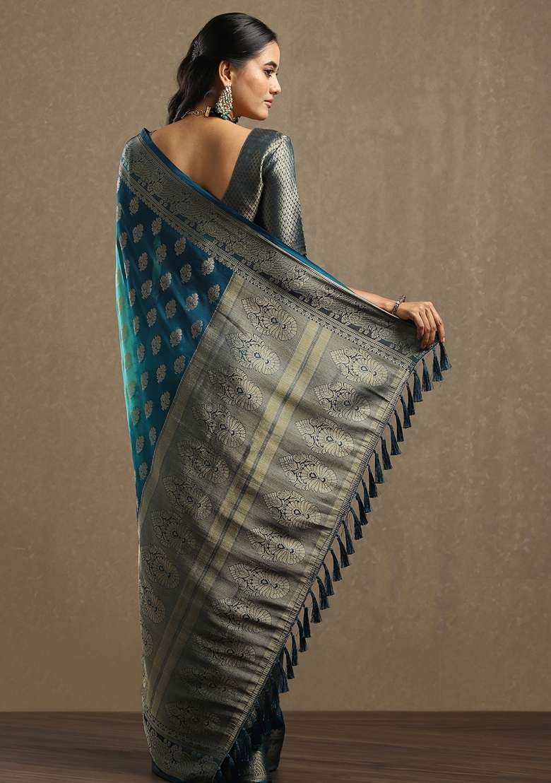 Light Blue Printed Georgette Saree Set - Indya