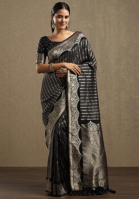 Black Printed Georgette Saree Set