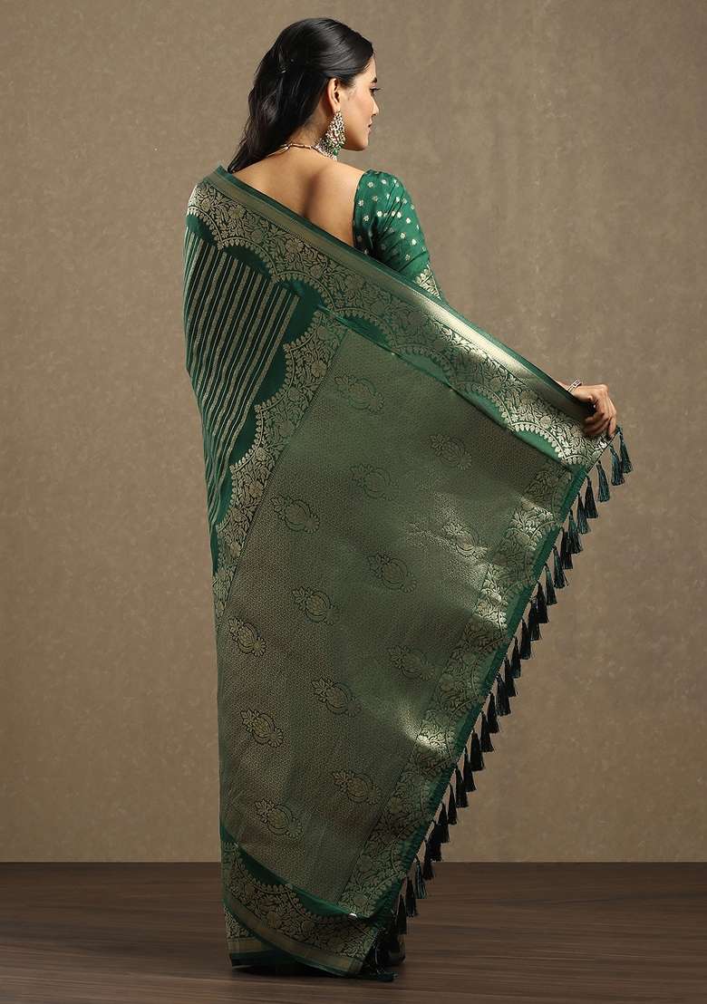 Green Georgette Saree Set with Printed for Diwali | Wedding & Festive Wear - Indya