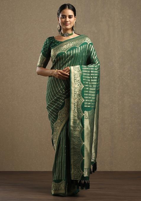 Green Printed Georgette Saree Set — view on Indya