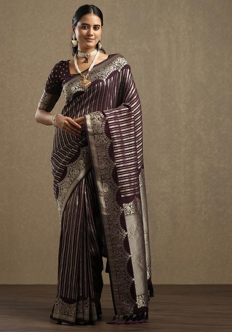 Purple Printed Georgette Saree Set — view on Indya
