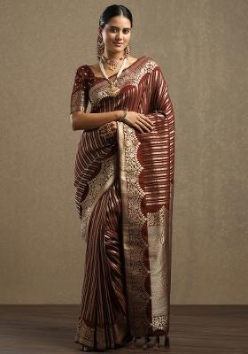 Brown Printed Georgette Saree Set