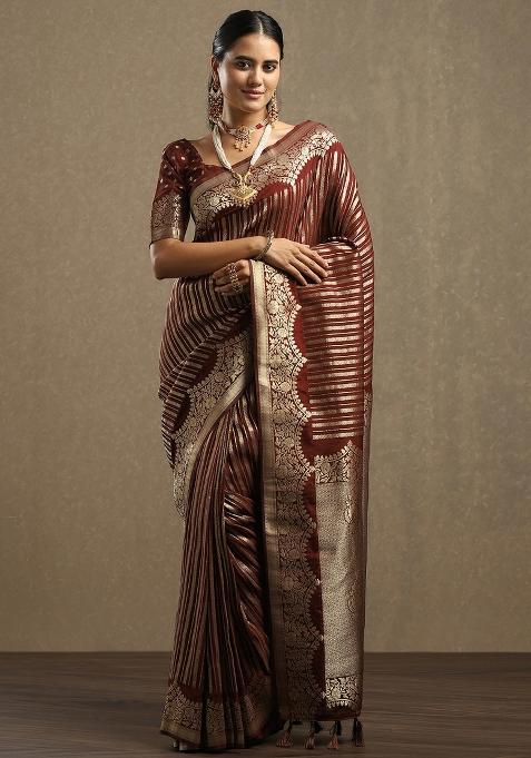Brown Printed Georgette Saree Set — view on Indya