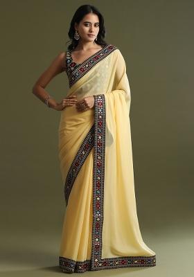 Yellow Printed Georgette Saree Set