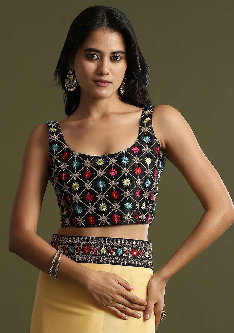 Yellow Printed Georgette Saree Set - Indya