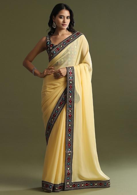 Yellow Printed Georgette Saree Set