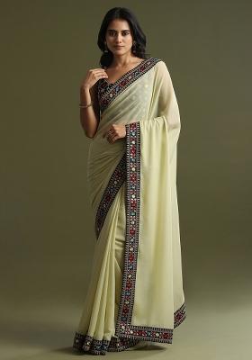Light Green Printed Georgette Saree Set