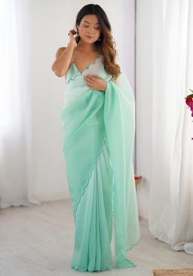 Sea Green Printed Chiffon Saree Set