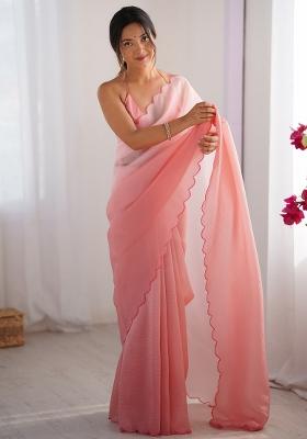 Pink Printed Chiffon Saree Set