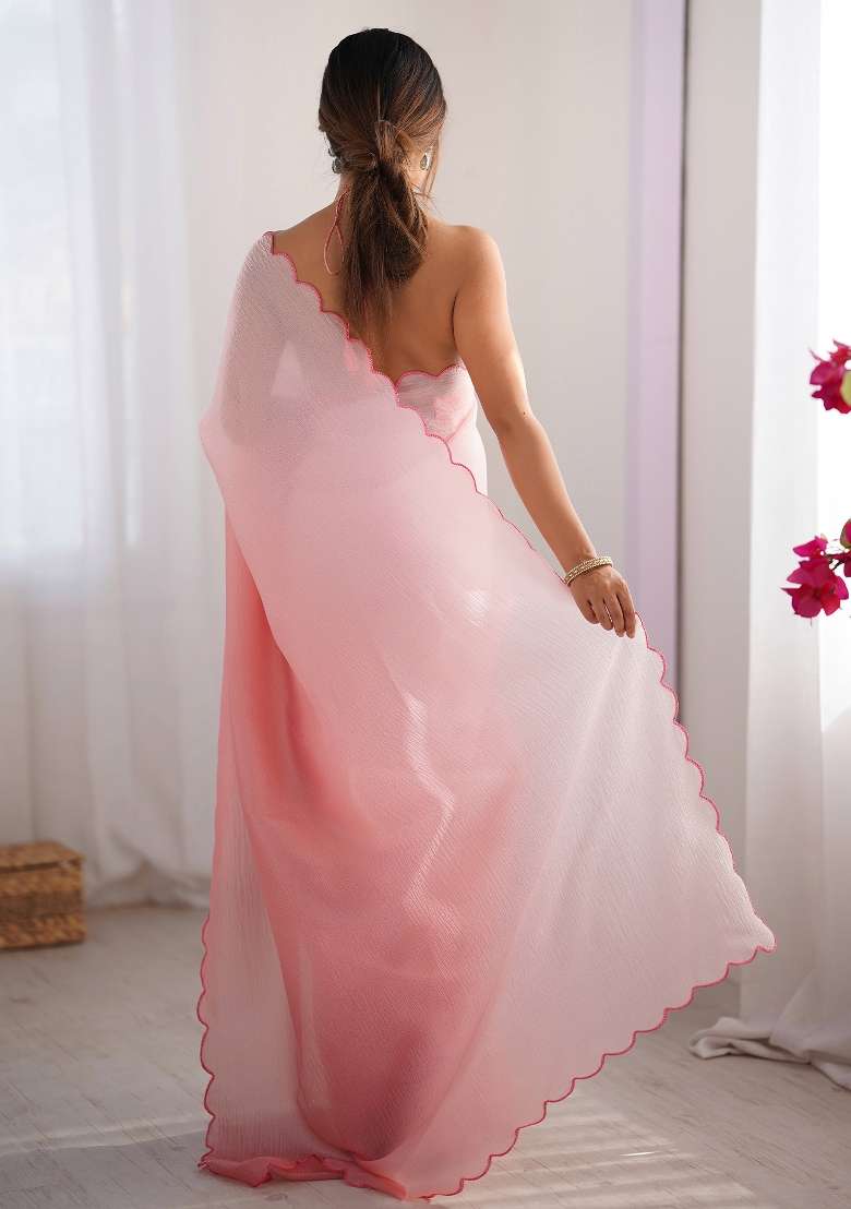 Pink Printed Chiffon Saree Set for Diwali and Festive Wear - Indya