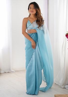 Light Blue Printed Chiffon Saree Set