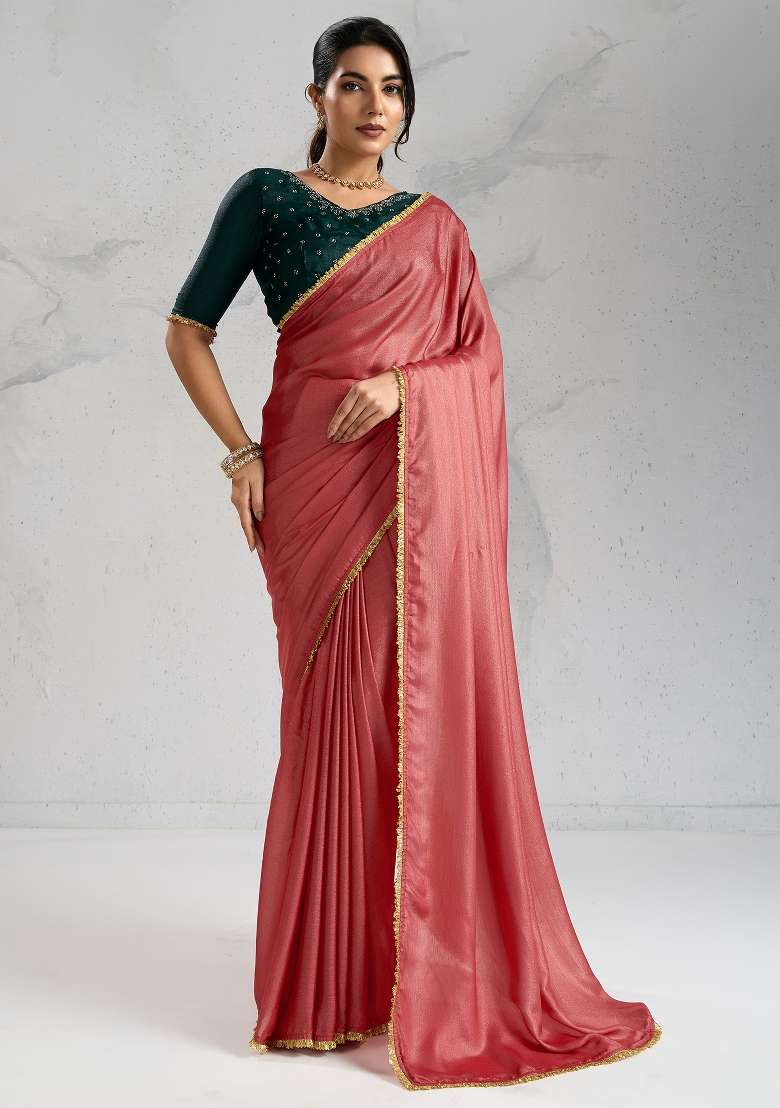 Brown Silk Blend Saree Set with Printed for Diwali | Wedding & Festive Wear - Indya