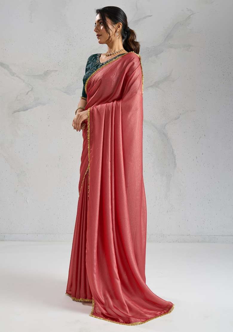 Brown Silk Blend Saree Set with Printed for Diwali | Wedding & Festive Wear - Indya