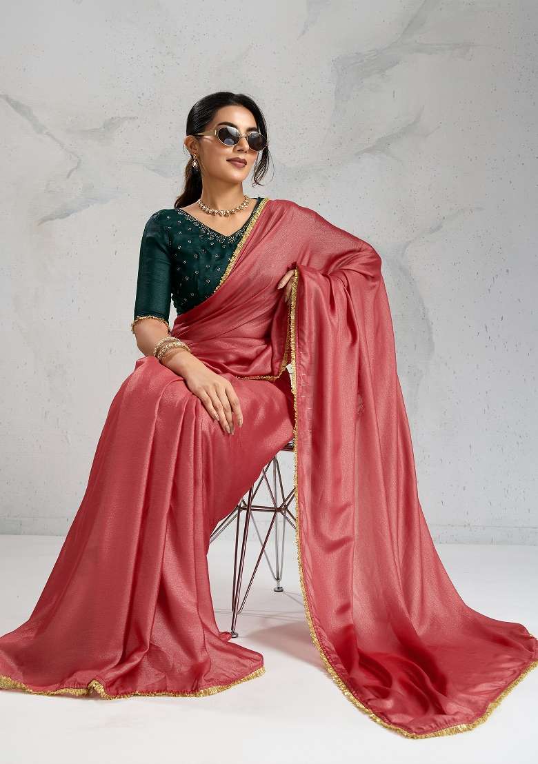 Brown Silk Blend Saree Set with Printed for Diwali | Wedding & Festive Wear - Indya