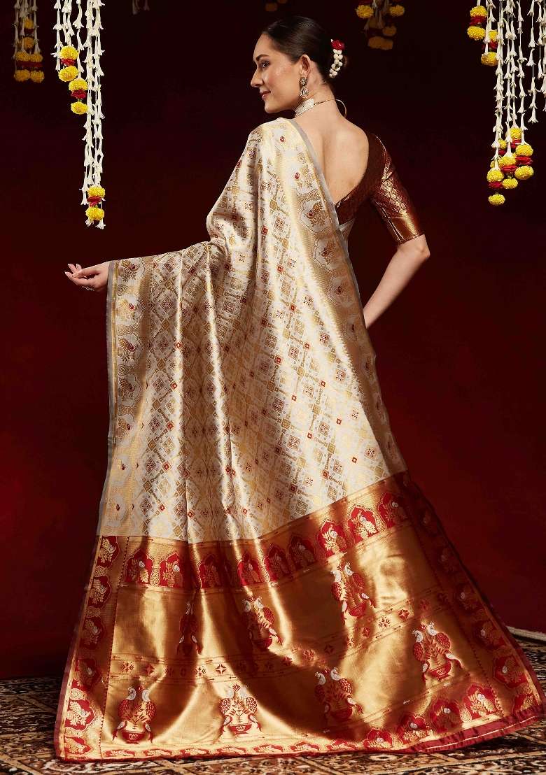 Grey Printed Litchi Silk Blend Saree Set for Diwali and Festive Wear - Indya