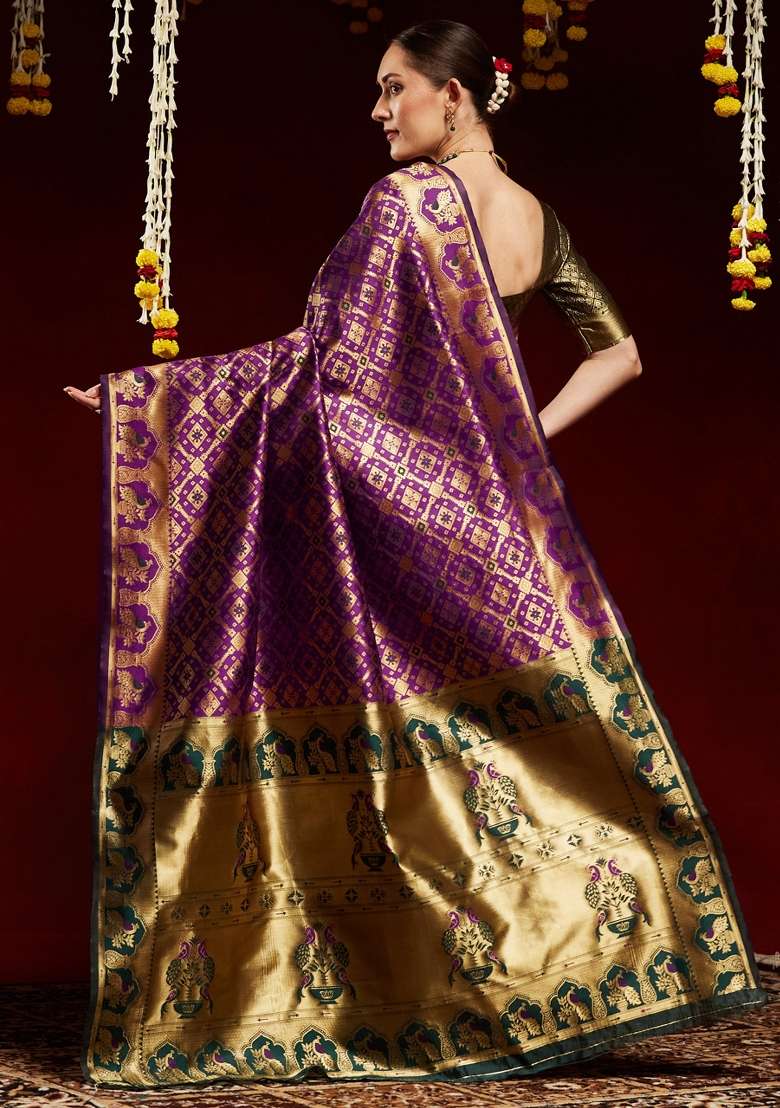 Purple Litchi Silk Blend Saree Set with Printed for Diwali | Wedding & Festive Wear - Indya