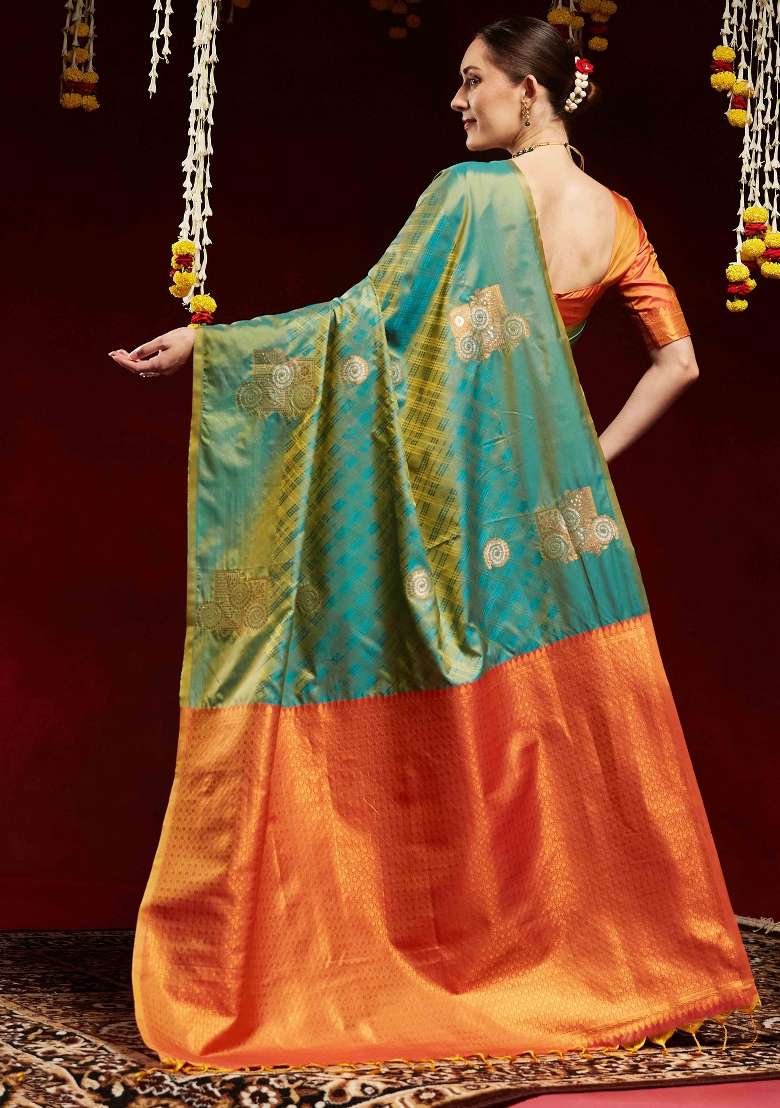 Light Green Printed Soft Silk Blend Saree Set - Indya